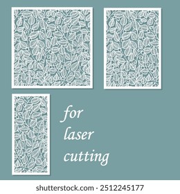 Panels with decorative leaves. Template for laser cutting from paper, cardboard, wood, metal, etc. For panel design, interior decorations, wedding cards, stickers, etc. Vector