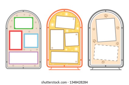 Panels stands with white papers with blank space for ads, advertising, notes. vector design template mockup set