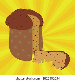 Paneton, Christmas food made from fruits, raisins, nuts, flour. Vector paneton, christmas project.