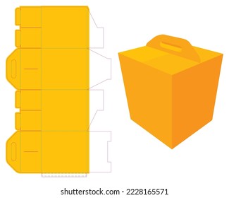 Panettone Box with Handle Die Cut Pattern Layout Template Design. Full Scale and Prepared for Cardboard Production.