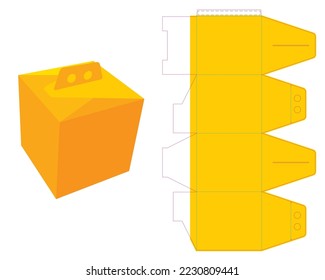 Panettone Box with Handle Die Cut Pattern Layout Vector Art Template Design. Full Scale and Prepared for Cardboard Production.