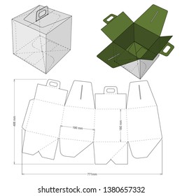 Panettone Box with handle and Die-cut Pattern. The .eps file is full scale and fully functional. Prepared for real cardboard production.
