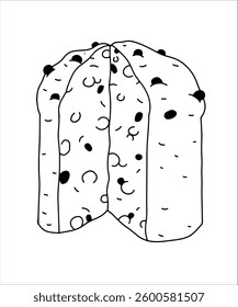 Panettone Easter cake, contour drawing of Italian pastries. Vector on a separate colored or white background.