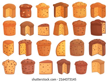 Panettone icons set cartoon vector. Bake bread. Food grain