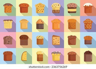 Panettone icons set flat vector. Bake food. Slice cake