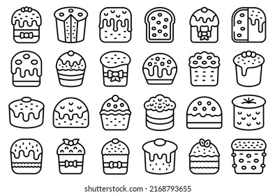 Panettone icons set outline vector. Bake bread. Food bakery