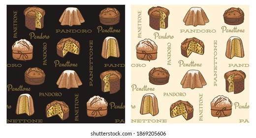 Panettone and Pandoro premium vintage pattern for print textile wallpaper background