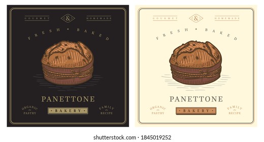 Panettone sweet christmas cake vintage illustration