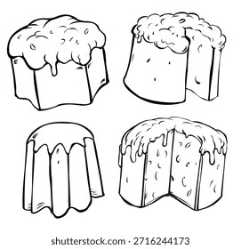 Conjunto de Vector Panettone, ilustración de doodle dibujado a mano.