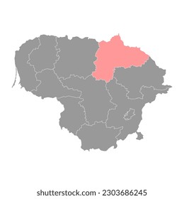 Panevezys county map, administrative division of Lithuania. Vector illustration.