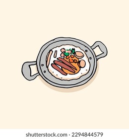 Pan-fried egg with toppings, Thai style. Drawing style vector illustration.