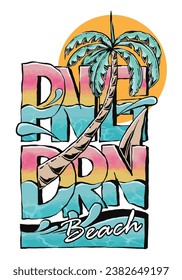 Pangandaran Beach, West Java, Indonesia. Vector Illustration for Merchandise Design.