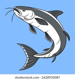 Pangasius fish. Vector illustration cartoon flat icon isolated on blue background.