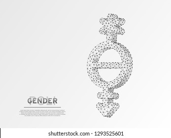 Pangender people symbol. Wireframe digital 3d illustration. Low poly, having all genders in one concept on white background. Abstract Vector polygonal origami style LGBT sign. RGB color mode