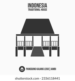 panggung kajang leko, simple eps art grey bw black white flat house home from jambi, local area in indonesia asia. icon old ancestral cultural heritage building, different culture each region