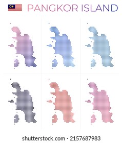 Mapa de puntos de la isla de Pangkor. Mapa de Pangkor en estilo punteado. Las fronteras de la isla están llenas de hermosos círculos de gradientes lisos. Ilustración vectorial con estilo.