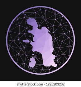 Pangkor Island icon. Vector polygonal map. Pangkor icon in geometric style. The island map with purple low poly gradient on dark background.