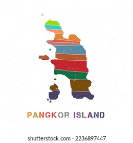 Pangkor Island map design. Shape of the island with beautiful geometric waves and grunge texture. Cool vector illustration.