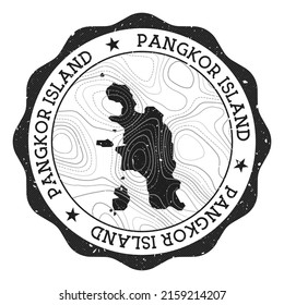 Pangkor Island outdoor stamp. Round sticker with map with topographic isolines. Vector illustration. Can be used as insignia, logotype, label, sticker or badge of the Pangkor Island.