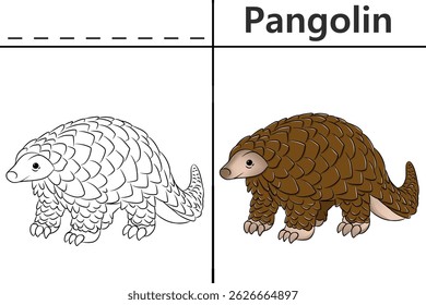 Pangolin coloring pages for kids and learn to recognize letters, animal recognition cards media for various games in early childhood learning