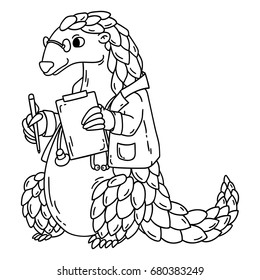 Pangolin the doctor. Isolated objects on white background. Cartoon vector illustration.