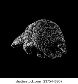 vector de dibujo manual de pangolin aislado en fondo negro.