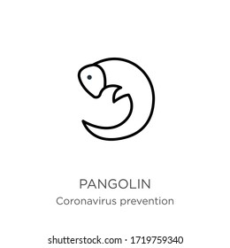 Pangolin icon. Thin linear pangolin outline icon isolated on white background from Coronavirus Prevention collection. Modern line vector sign, symbol, stroke for web and mobile
