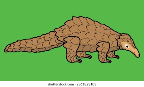 A pangolin scaly beast was crawling. A Wild reptile designed with outlines and full colors.