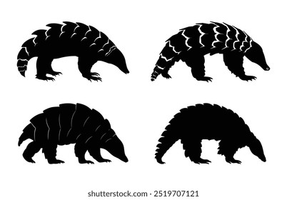 Pangolin Silhouette Clipart Paquete, Pangolin Vector Negro Conjunto de siluetas