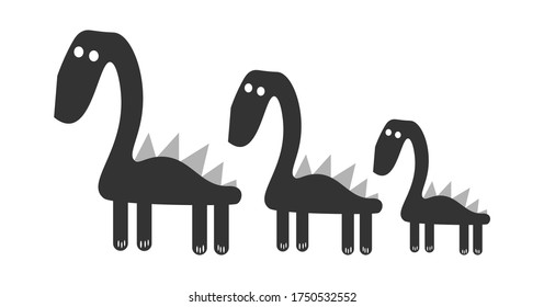 pangolins.three Dinos .Graphic black silhouette of a dinosaur. isolated on a white background, vector illustration