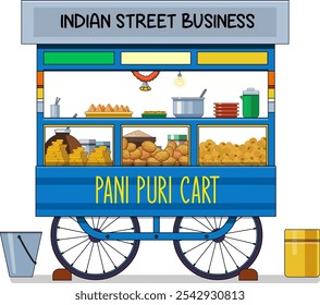 Pani Puri Cart Vector, Indian street food, pani puri food, road side pani puri stall Illustration