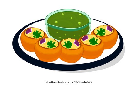 Pani Puri indian street Food Vector ,White Background