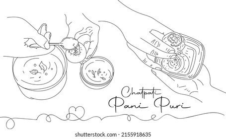 Pani Puri Logo, Indian Food Sketch Illustration, Indian Street Food Vektorgrafik, Skizzenzeichnung mit Pani Puri