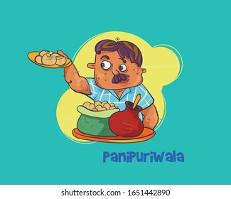 Pani Puri Wala Indian Street Food Illustration