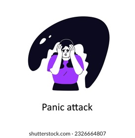 Ataque de pánico y ansiedad, concepto de psicología. Mujer nerviosa asustada y desorientada que siente miedo. Trastornos psicológicos, de salud mental, enfermedades. Ilustración vectorial plana aislada en fondo blanco