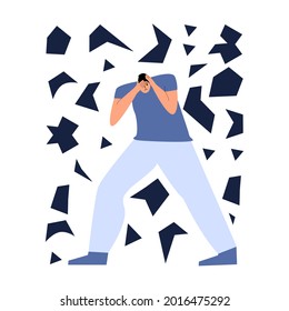 Panic attack concept. Anxiety, nervousness, fear, phobia. Obsessive–compulsive disorder. Mental stress. Flat vector illustration.