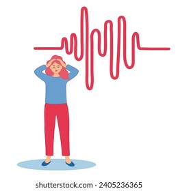 Panic attack concept. Restless woman experiencing chest pain and dizziness. Depressed woman with nervous problems