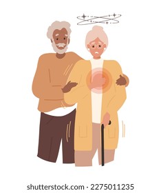 Panic attack and disorder concept. Old Woman got panic attack, mental support elder black man hugging woman