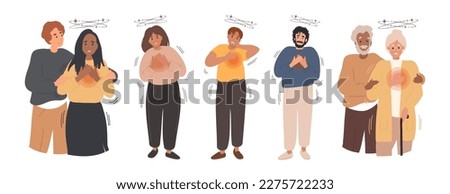 Panic attack and disorder concept. Various people get panic attack, mental support man hugging woman