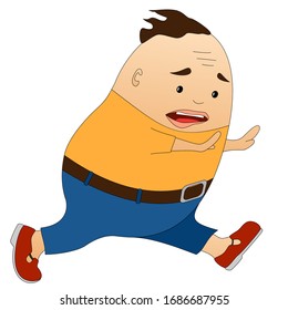 Panic attack. Frightened man runs away. Character in a flat style. Escape from horror, calamity, catastrophe. Isolated on a white.