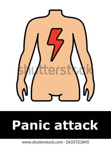 Panic attack icon. Female body silhouette with lightning on chest showing pain, shock, emotional tension, psychosomatic reaction, pressure.