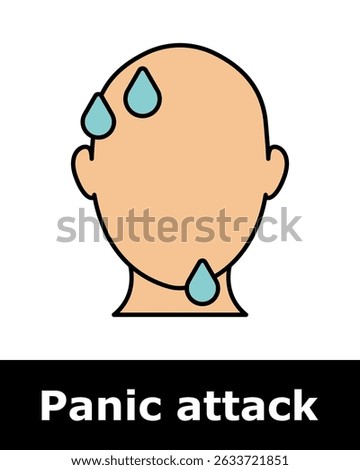 Panic attack icon. Head with sweat drops depicting fear, nervous tension, intense stress, panic response, emotional overload, worry.