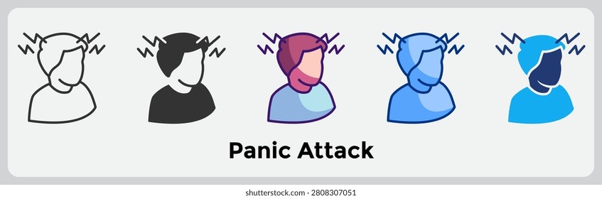 Panic Attack icon for representing acute anxiety response systems, sudden emotional overwhelm, and rapid cognitive activation in mental health design visuals. Line, Filled, Color, Blue, Dualtone style.