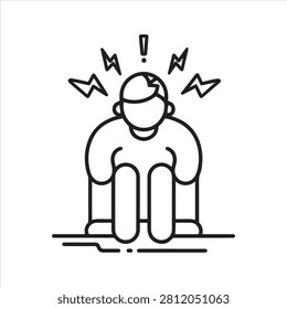 Panic attack icon. Vector thin line illustration with editable stroke showing emotional overload, anxiety crisis and stress symptoms.