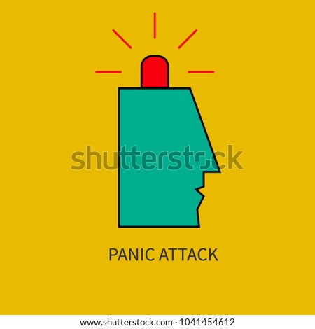 Panic attack. Man with siren in his head. Vector illustration.