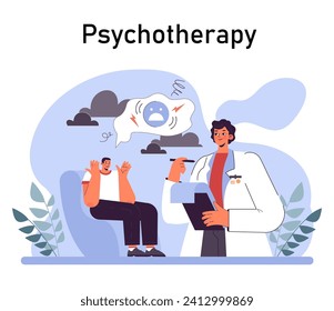 Panic attack. Mental health disorder. Phobia, frustration and constant stress. Psychotherapy and emotional support idea. Flat vector illustration