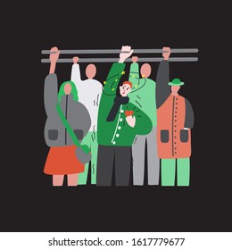 Panic attack in public transport. Vector on a white background. Illustration for websites, brochures, magazines.