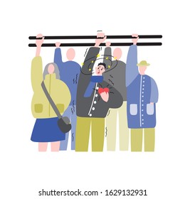 Panic attack in public transport. Vector on a white background. Illustration for websites, brochures, magazines.