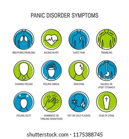 Panic attack symptoms, line icons, vector illustration.