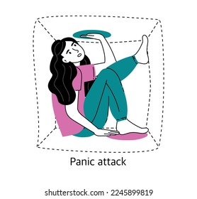 Panikattacken. Das Konzept der psychischen Gesundheit und Psychologie. Vektorgrafik eines Mädchens einzeln auf weißem Hintergrund.